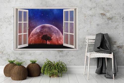 Obraz na płótnie - Canvas, okno - księżyc 90x60 na Arena.pl
