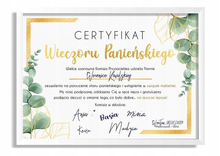 CERTYFIKAT NA WIECZÓR PANIEŃSKI A4 Boho A4 zdjęcie 2