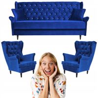 Zestaw wypoczynkowy z fotelami wersalka uszak NIEBIESKI