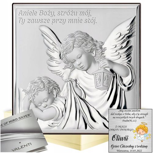 OBRAZEK SREBRNY NA CHRZEST ELEGANCKA UROCZA PAMIĄTKA ANIOŁEK Z GRAWEREM na Arena.pl