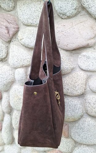 Torebka WłoskaZAMSZOAWA worek SKÓRA NATURALNA Vera Pelle CZEKOLADOWA na Arena.pl