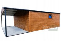 GARAŻ BLASZANY 6m x 6m poziom - dwuspad 2x Brama - jasny orzech - wiata - drzwi- okno pcv BOX100 6x6