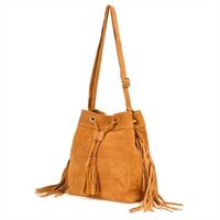 VERA PELLE torebka zamszowa listonoszka worek z frędzlami V477 camel