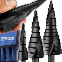 3x SPIRALNE Wiertło stożkowe stopniowe HSS do metalu 4-32MM zestaw