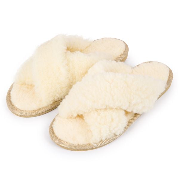 Kapcie klapki damskie puchate krzyżak ecru eleganckie klapki 36 zdjęcie 1