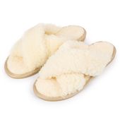 Kapcie klapki damskie puchate krzyżak ecru eleganckie klapki 38