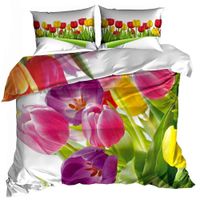 Pościel 3D bawełna satyna 160x200cm KOLOROWE TULIPANY
