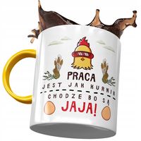 Kubek Żółty Śmieszny Praca Jest Jak Kurnik Prezent Z Nadrukiem Ze Zdjęciem