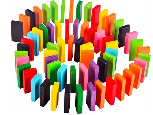 KLOCKI DOMINO KOLOROWE DREWNIANE EDUKACYJNE GRA ZRĘCZNOŚCIOWA 200 ELEMENTÓW na Arena.pl