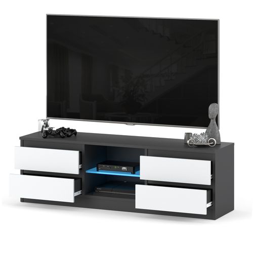 Szafka Stolik Do Salonu Rtv Quattro 4 Szuflady 138cm Pojemna Szara Biała na Arena.pl