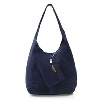 VERA PELLE torebka zamszowa worek na ramię z saszetką V132 granatowa