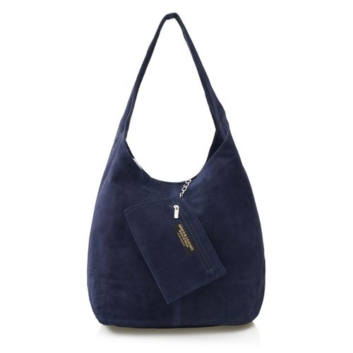 VERA PELLE torebka zamszowa worek na ramię z saszetką V132 granatowa na Arena.pl