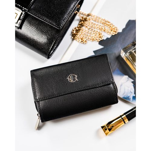 modny, skórzany portfel damski na zatrzask w czarnym kolorze - rovicky na Arena.pl