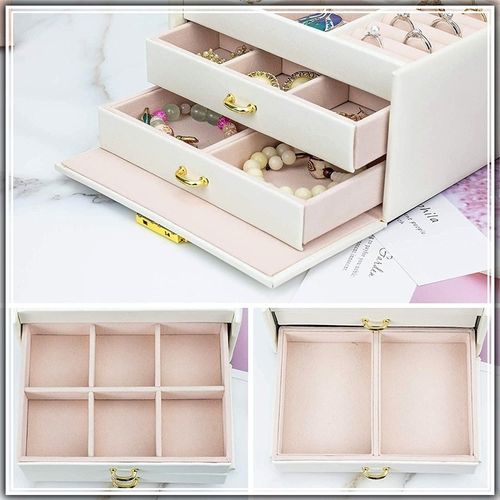 SZKATUŁKA KUFEREK NA BIŻUTERIĘ POJEMNY ELEGANCKI PUDEŁKO Z LUSTERKIEM BIAŁE na Arena.pl