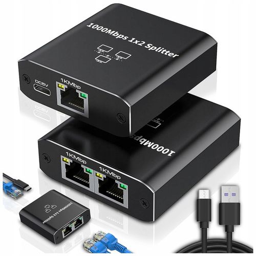SPLITTER LAN 1x2 SWITCH ROZDZIELACZ ADAPTER 2xRJ45 ETHERNET 1000Mbps 1GB na Arena.pl