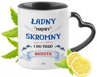 Dla Basisty Kubek Czarny Z Uszkiem W Kształcie Serca Na Prezent Z Nadrukiem