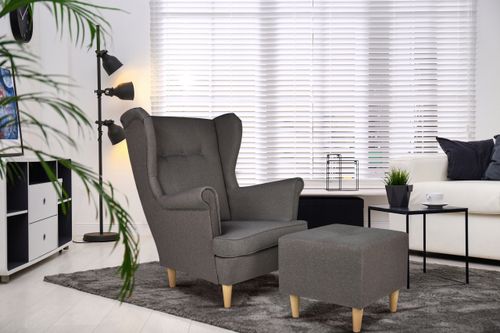 Fotel uszak ARI z podnóżkiem, skandynawski Family Meble czerwień bordo na Arena.pl