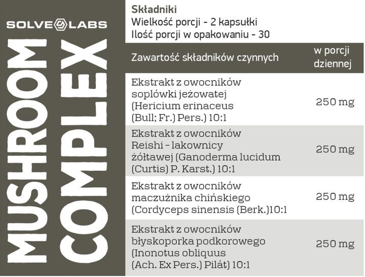 SOLVE LABS Mushroom Complex (4 grzyby) w kapsułkach 60 kapsułek zdjęcie 2