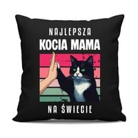 Najlepsza kocia mama na świecie - czarna poduszka na prezent dla kociary
