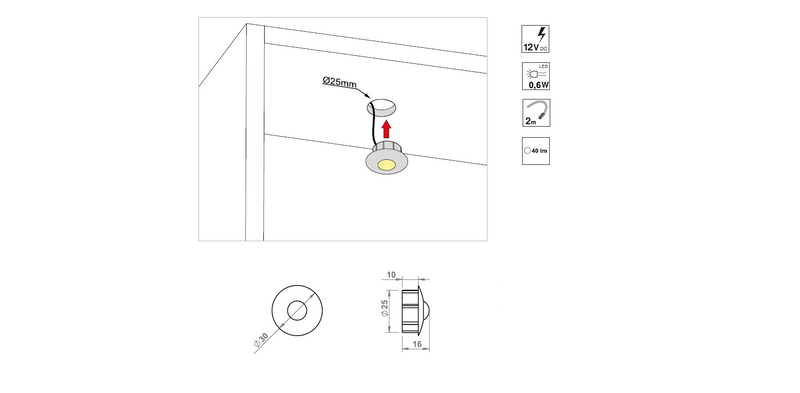 Zestaw podświetlenie mebli 5 x oprawa LED Iris 12V DC biała ciepła zdjęcie 4