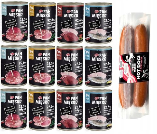 Karma dla psa Pan Mięsko 12 x 400g Mix Smaków i Hot Dogi z bekonem 220 g na Arena.pl
