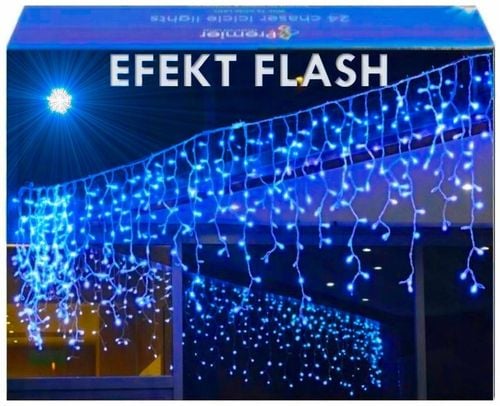 SOPLE 500 LED KURTYNA LAMPKI ZEWNĘTRZNE IP44 NIEBIESKIE + ZIMNY FLASH 21M na Arena.pl