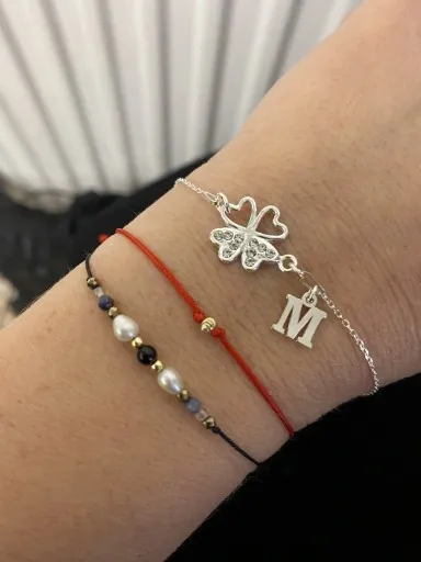 Srebrna bransoletka z koniczynką koniczynka DOWOLNA LITERKA PUDEŁKO 925 zdjęcie 2