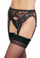 lace garter belt and thong komplet koronkowy z regulacją czarny o/s