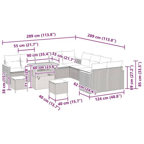 Zestaw Sof na Ogród z poduszką 13 pcs Czarny Polirattan na Arena.pl
