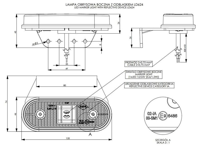 Lampa LED obrysowa pomarańczowa wisząca (LD624) zdjęcie 2