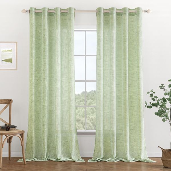 Zasłony Lniane z Oczkami Zestaw 2 Sztuki 140x260 Zielone Dekoracyjne zdjęcie 1