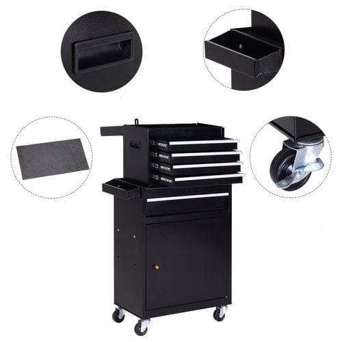 wózek narzędziowy 5 szuflad 52,5 x 28 x 104,5 cm - czarny na Arena.pl