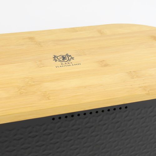 Chlebak pojemnik na pieczywo na chleb bułki stalowy deska bambusowa czarny na Arena.pl