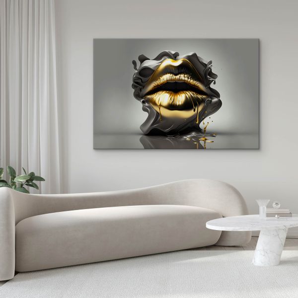 Obraz Ścienny ABSTRAKCYJNE Złote Usta Modny Wzór Efekt 3D 120cm x 80cm zdjęcie 7