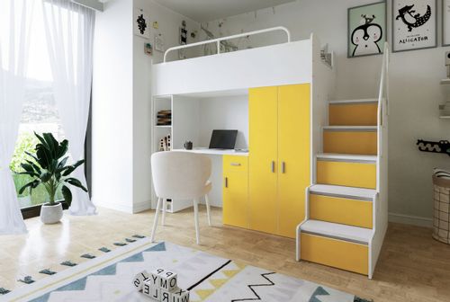 Łóżko piętrowe JSM4 z szafą i biurkiem pomarańczowy mat -materac K2 na Arena.pl