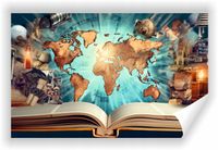 Fototapeta PREMIUM STRUKTURA ZMYWALANA POD WYMIAR KOLAŻ MAPA ŚWIATA KSIĄŻKA