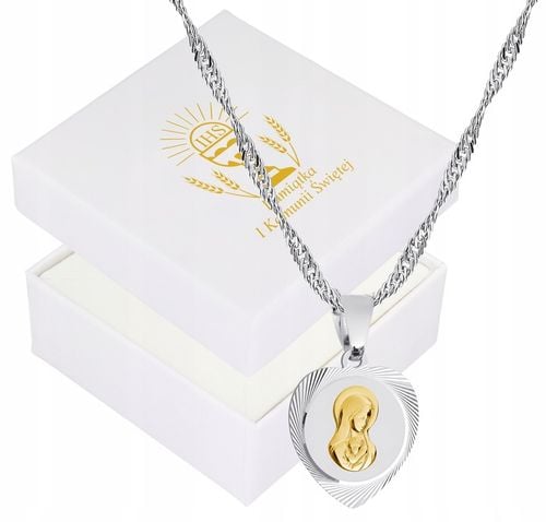 Medalik Komunijny Łańcuszek Srebrny Matka Boska Serce do Komunii do Chrztu na Arena.pl