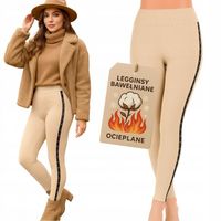 CIEPŁE LEGGINSY Bawełniane PRĄŻKOWANE damskie getry OCIEPLANE KRYJĄCE