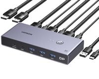 Przełącznik KVM UGREEN CM695 DisplayPort 8K z 4 Portami USB i Kablowymi