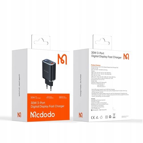 mcdodo szybka ładowarka sieciowa do iphone 2xusb-c 1xusb pd 30w miernik led na Arena.pl