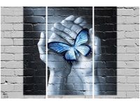 60 90CM OBRAZ 3 ELEM MOTYL DŁONIACH DRUK PŁÓTNO RAMA