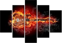 105CM 150CM OBRAZ 5 ELEM PŁONĄCA GITARA DRUK