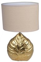 Lampa ceramiczna złoty liść z beżowym abażurem mała