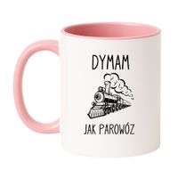 KUBEK "DYMAM JAK PAROWÓZ" Wzór - Klasyczny Biało-Różowy 330 ml