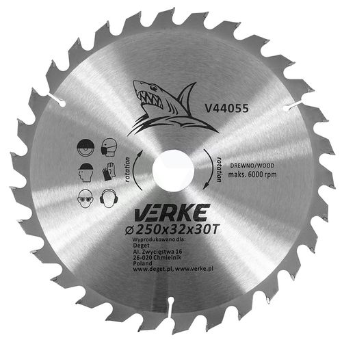PIŁA TARCZA WIDIOWA DO CIĘCIA DREWNA 250x32 30 ZĘBÓW VERKE V44055 na Arena.pl