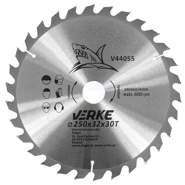 PIŁA TARCZA WIDIOWA DO CIĘCIA DREWNA 250x32 30 ZĘBÓW VERKE V44055 zdjęcie 2
