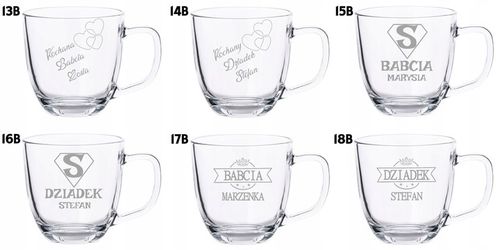 2 Duże Szklane Kubki Grawer LOGO 420ml Prezent dla pary Walentynki WZORY na Arena.pl