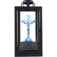 LATARENKA ZNICZ Z KRZYŻEM KRZEŻ LED NA GRÓB LAMPION BATERIE R6 CZARNY WKŁAD