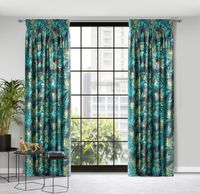 Zasłona gotowa na taśmie DAVOS 140x270 Eurofirany czarno zielona w liście monstery