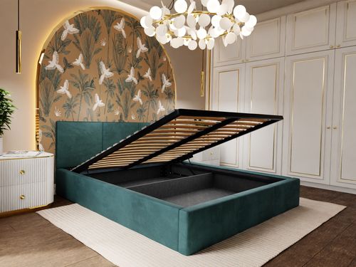 ŁÓŻKO TAPICEROWANE 140x200 ŁÓŻKO PODWÓJNE Z POJEMNIKIEM TURKUSOWE na Arena.pl